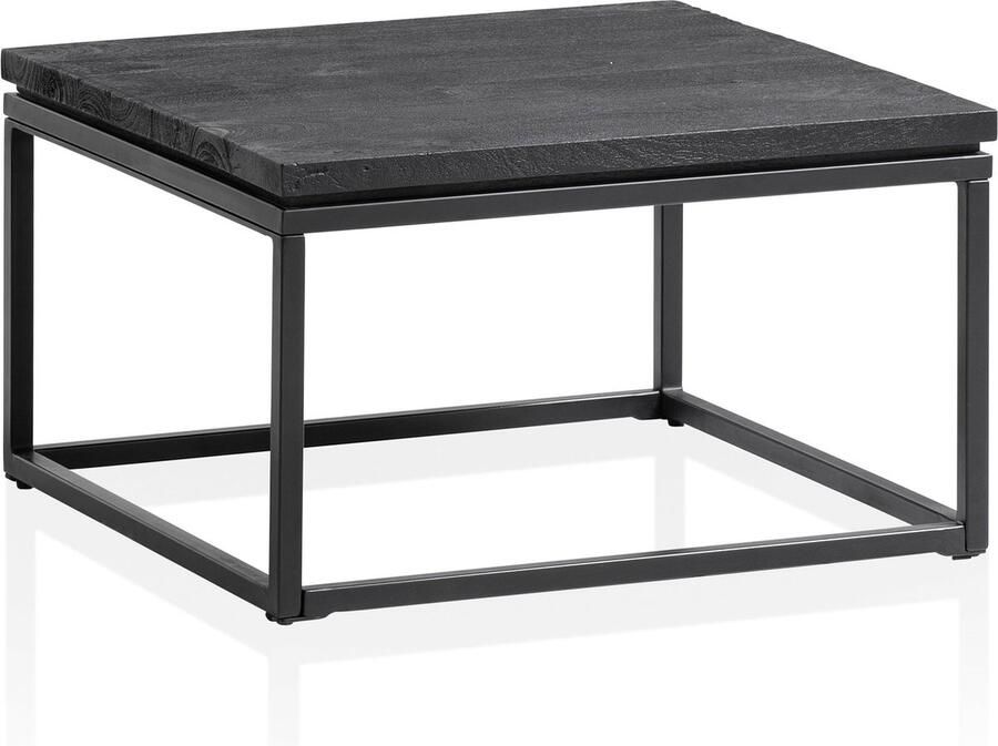 Rootz Living Rootz Modern Design Salontafel Vierkante Tafel Handgemaakt Mangohout Zwart Uniek Antislipnoppen 60cm x 60cm x 35cm