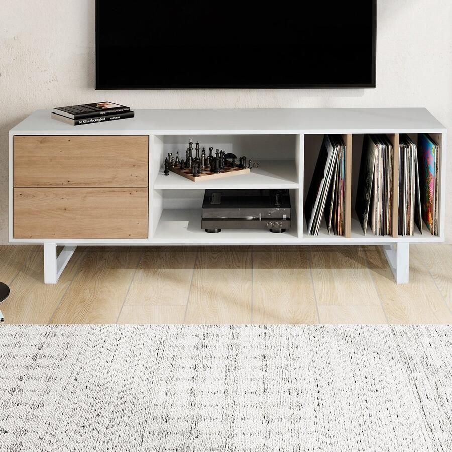 Rootz Living Rootz Modern Design TV-onderkast Lowboard Entertainment Center Eiken Decor Ruime opbergruimte 150cm x 55cm x 40cm
