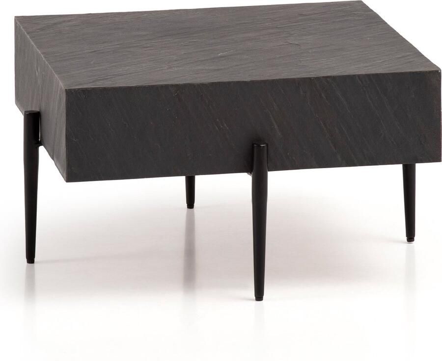 Rootz Living Rootz Modern Design Vierkante Salontafel Antraciet 3D Oppervlak Handgemaakt Uniek Mango Massief Hout MDF In Hoogte Verstelbare Nubs 64cm x 64cm x 35cm