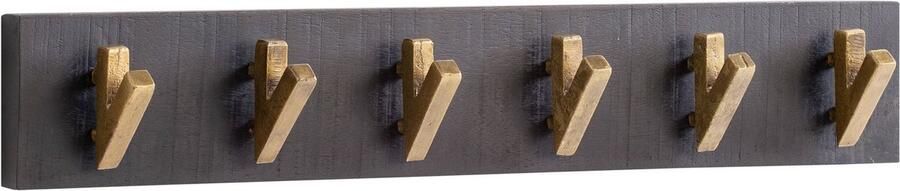 Rootz Living Rootz Modern Design Wandkapstok Kleerhanger Echt hout Zwart en Goud Handgemaakt 60cm x 10cm x 8cm