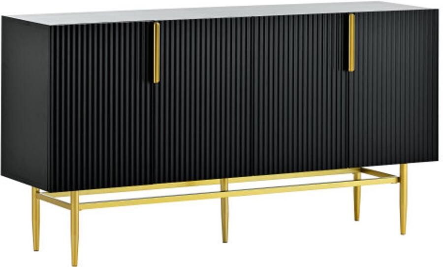 GOTAGEE Modern dressoir met 4 deuren goudkleurige metalen handgreep buffetkast voor eetkamer woonkamer slaapkamer hal (zwart)