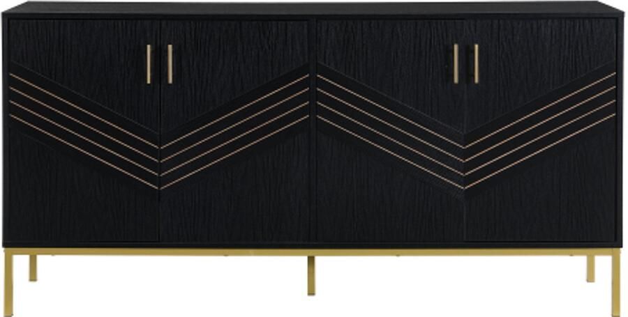 Dressoir Opbergkast met 4 deuren en verstelbare planken modern minimalistisch luxe ontwerp geschikt voor de woonkamer eetkamer en gang 160 x 40 x 80 5 cm zwart-goud - Foto 2