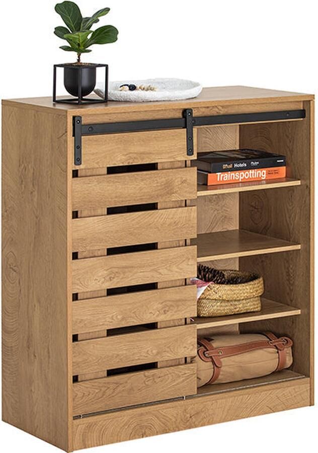 Rootz Living Rootz Modern dressoir met schuifdeur dressoir schoenenkast veelzijdige opbergruimte eenvoudige montage duurzame PB- en MDF-materialen 80 cm x 89 cm x 35 cm