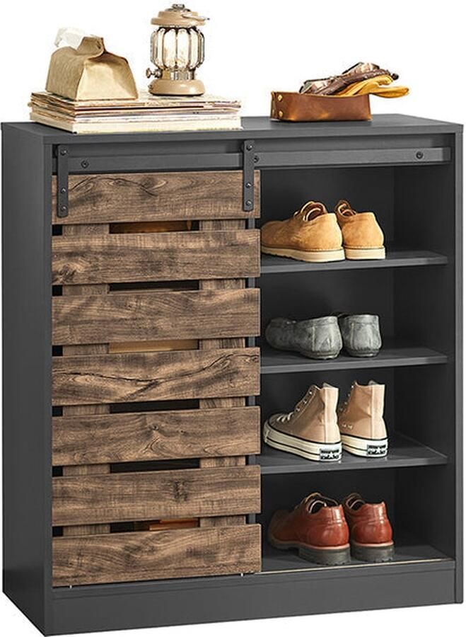 Rootz Living Rootz Modern dressoir met schuifdeur dressoir schoenenkast veelzijdige opbergruimte verstelbare planken duurzaam PB-materiaal 80 cm x 89 cm x 35 cm