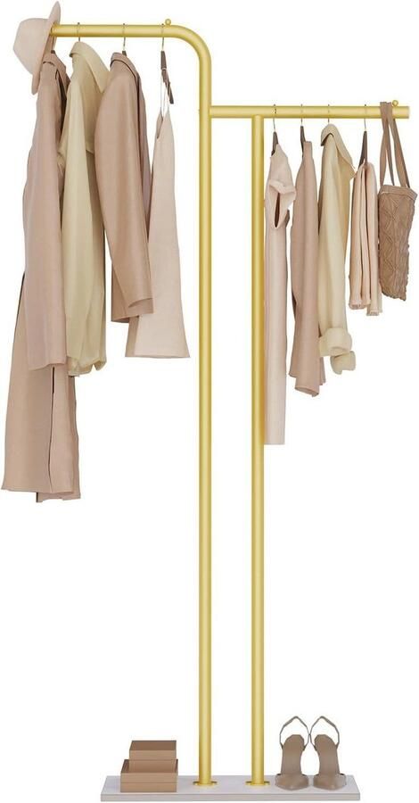 Modern Dubbele Zuil Kapstok van Metaal Robuuste Kledingstandaard met Stenen Plaat 180 cm Voor Woonkamer Slaapkamer Git GYJ201WJ