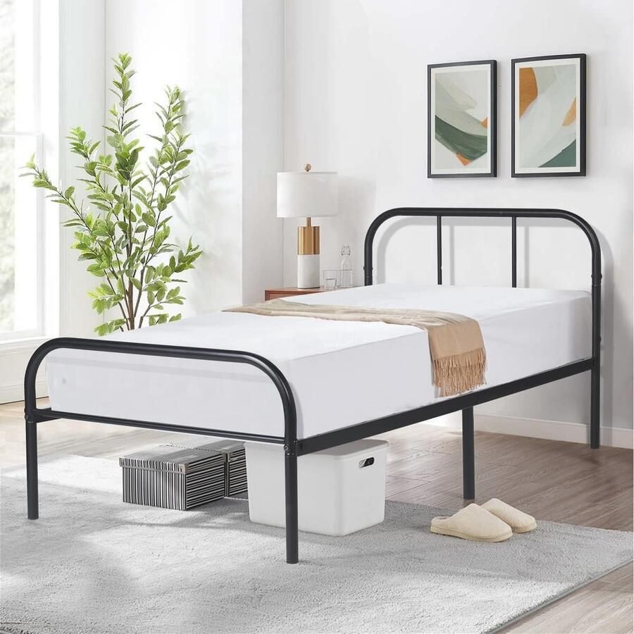 Modern Eenpersoonsbed van Metaal 90 x 200 cm – Stijlvol en Ruimtebesparend Bedframe voor Slaapkamer en Logeerkamer