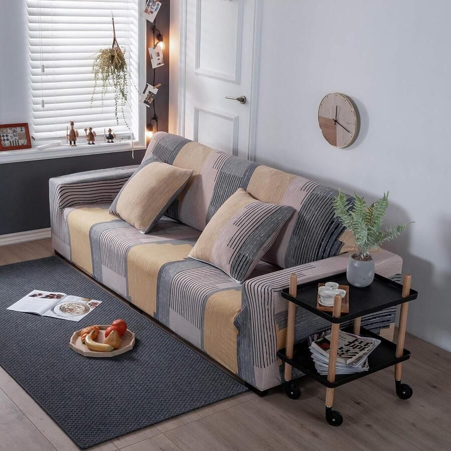 Modern elastisch bankovertrekken bankovertrek stretch 1 2 3 4-zitsbank bonte lijnen 1-zits bankovertrek 90-140 cm - Foto 2