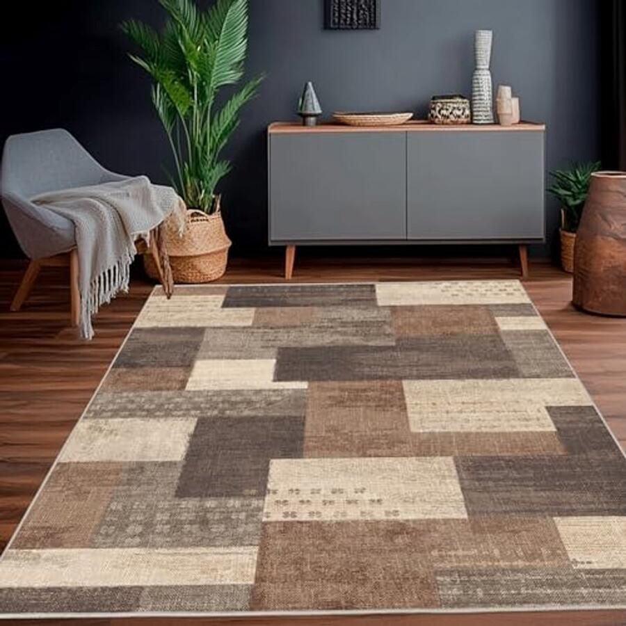 Modern Geometric Patchwork Indoor Area Rug 160 x 230 cm Stylish and Washable Living Room Carpet