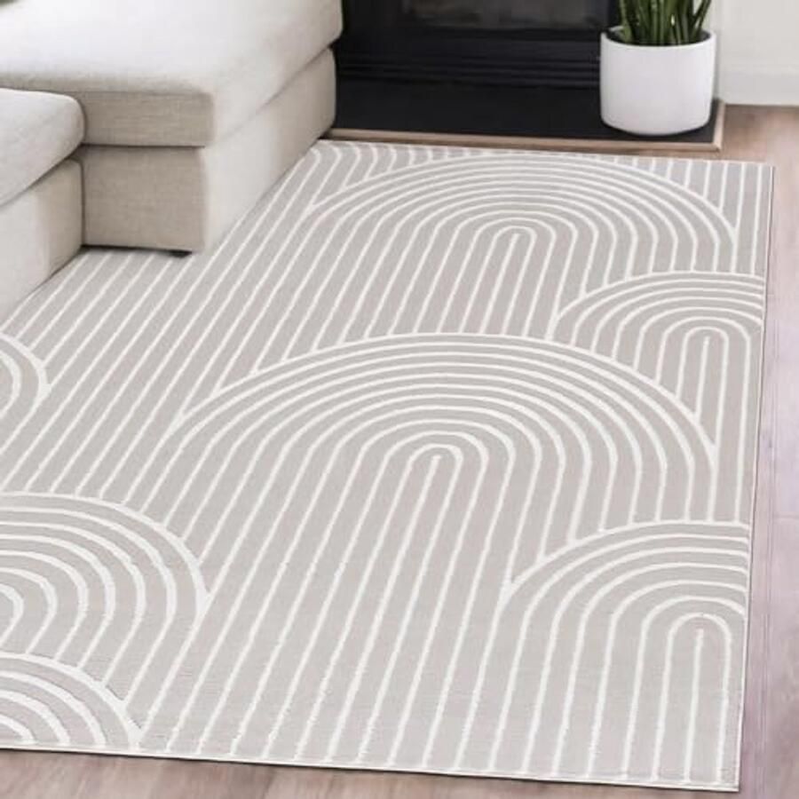 Modern Geometrisch Beige Vloerkleed voor Woonkamer Slaapkamer en Kantoor Kortpolig Rechthoekig Zacht en Duurzaam 80 x 150 cm