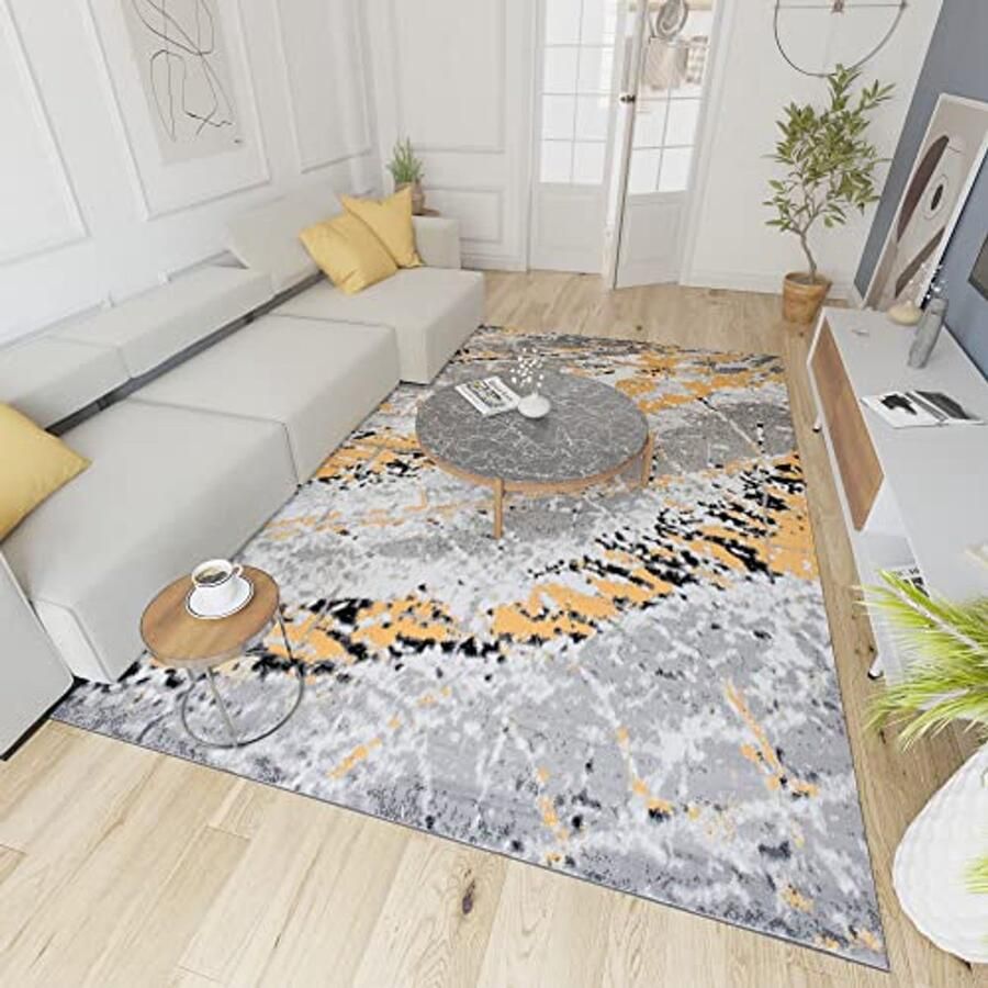Vloerkleed Modern Tapijt Kortstondig Pooltje Modern Patroon Tapijt voor Woonkamer Slaapkamer Eetkamer OEKO-TEX 200x300cm Grijs Geel