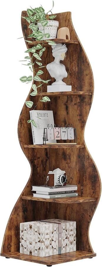 Modern hoekrek met 5 niveaus voor keuken woonkamer en balkon boekenkast en plantenrek in bruin