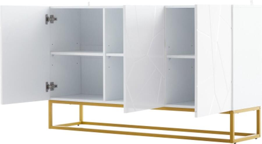 Modern Hoogglans Sideboard – 130 cm Anrichte Buffetkast met 4 vakken – Wit & Goud