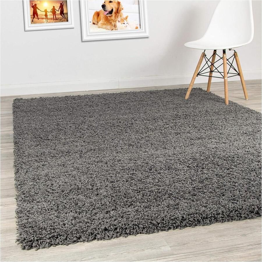 Hoogpolig tapijt 120 x 160 cm donkergrijs voor moderne eetkamer en slaapkamer