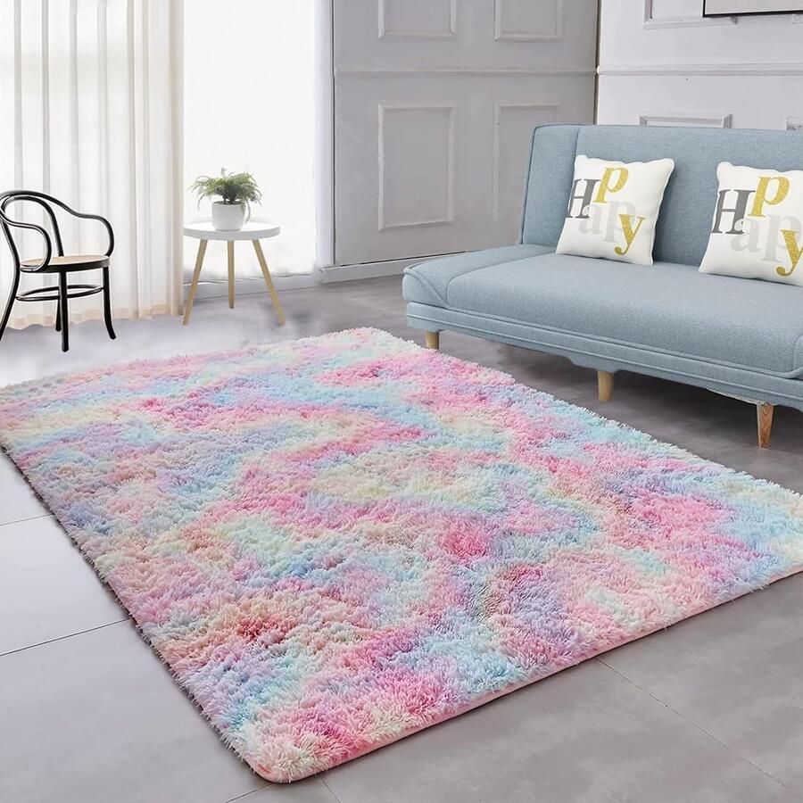 Modern hoogpolig vloerkleed super zacht en antislip 1 stuk regenboog 120 x 160 cm