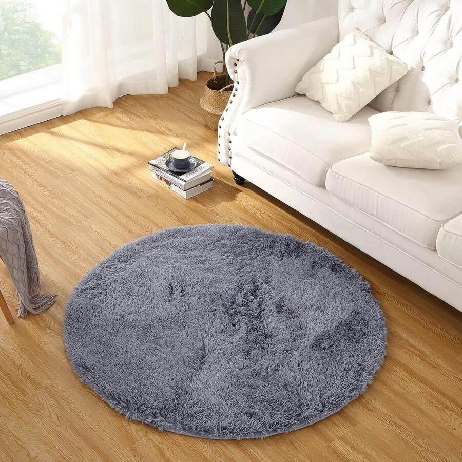Modern indoor shaggy rond tapijt voor slaapkamer woonkamer kinderkamer pluche pluizige harige vacht tapijt comfortabele kinderkamer accent vloer tapijt grijs 80x80 cm