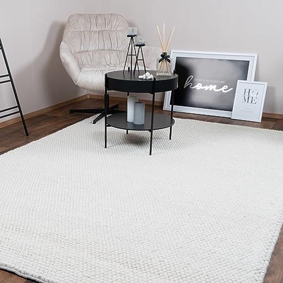 Modern ivoor wollen tapijt 80x150 cm Luxe duurzaam en handgemaakt