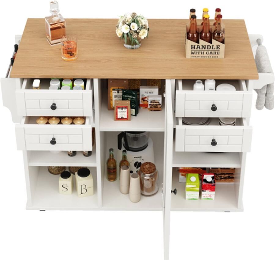 Modern keukeneiland (127 × 46 × 91 5 cm) keukenkastje eetkastje met houten korrel etende auto's met multifunctionele opbergruimte en afneembare scheidingswanden wit