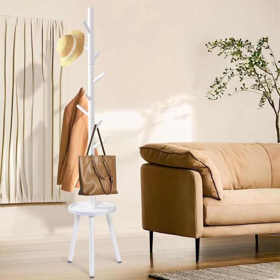 Modern Kledingrek met Plank veelzijdig en stijlvol 1 stuk wit hout en metaal 35 5 x 35 5 x 182 cm