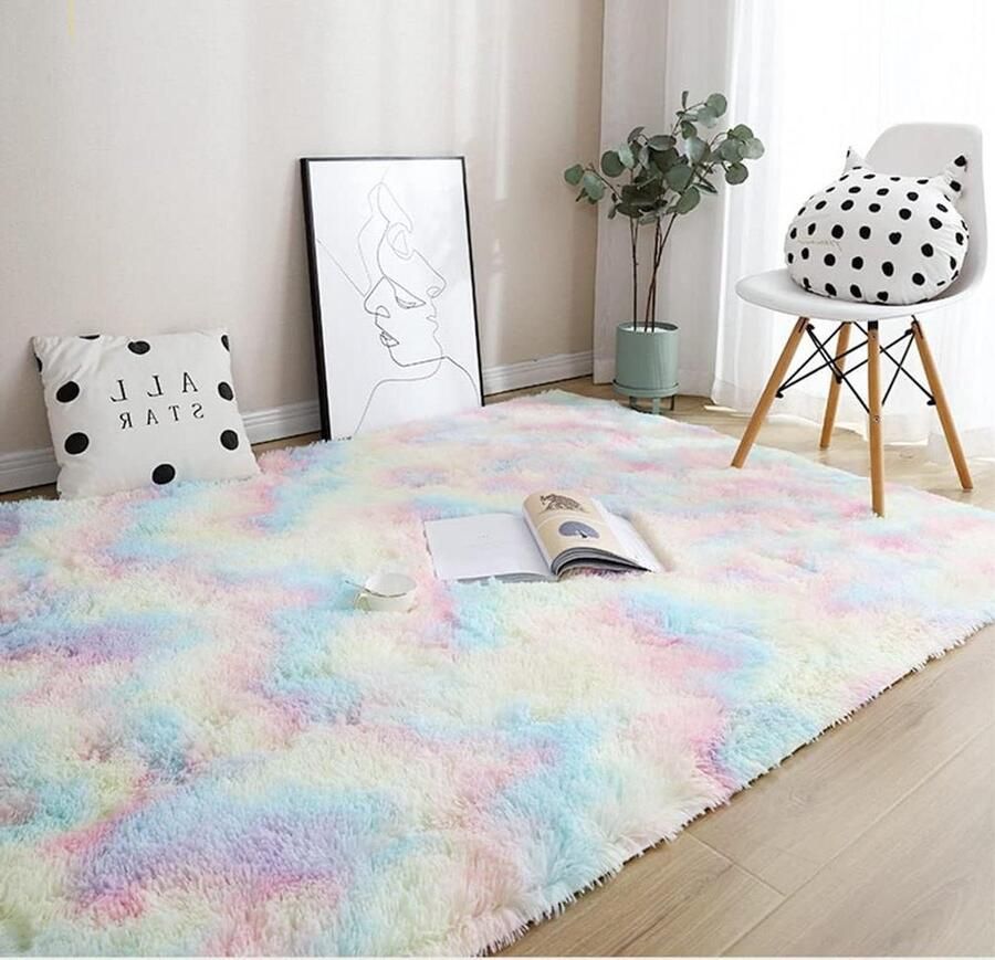 Modern Kleurrijk Hoogpolig Tapijt 80x160 Zacht Pluizig- Woonkamer Kinderkamer Decoratie Slaapkamer Hal Loper Buitentapijt Bontkleed Imitatiebont Shaggy Effen Bedkleed