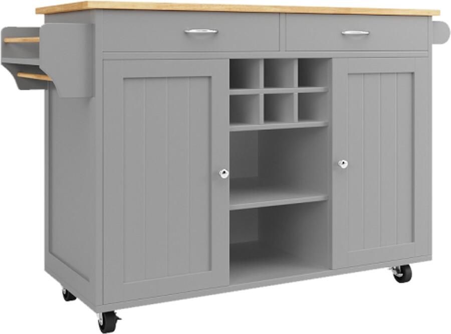 GOTAGEE Modern kookeiland (102×45×92cm) keukenkast buffetkast eetwagen met houtnerf buffetkast multifunctionele eettafel met opbergruimte grijs