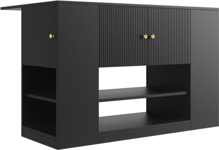 Modern kookeiland keukenkast buffetkast keukenkast met lades en planken dressoir voor keuken & eetkamer zwart