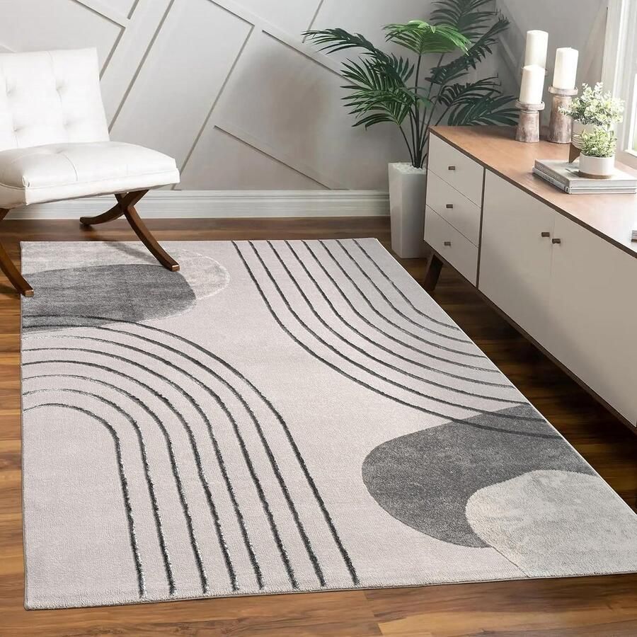 Modern kortpolig tapijt met 3D hoog-laag effect en geometrisch palmpatroon 160x230 cm Grijs