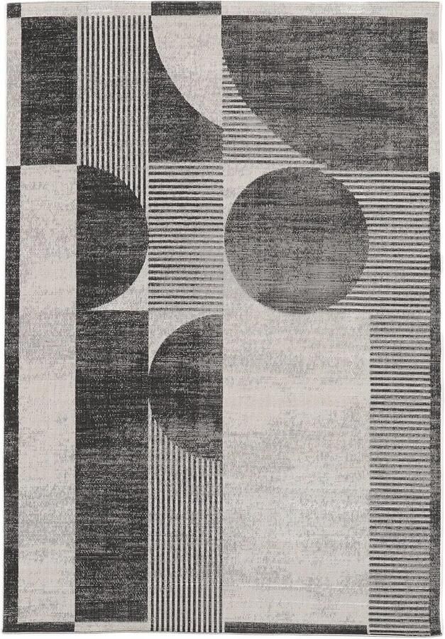 Modern Laagpolig Vloerkleed 200 x 300 cm Abstract Tapijt voor Hal Slaapkamer en Woonkamer Zwart Gebrokenwit