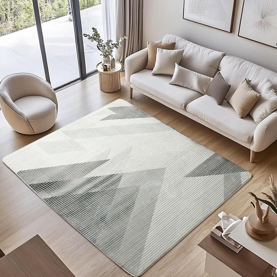 Modern laagpolig vloerkleed antislip geometrisch grijs-wit 160 x 200 cm