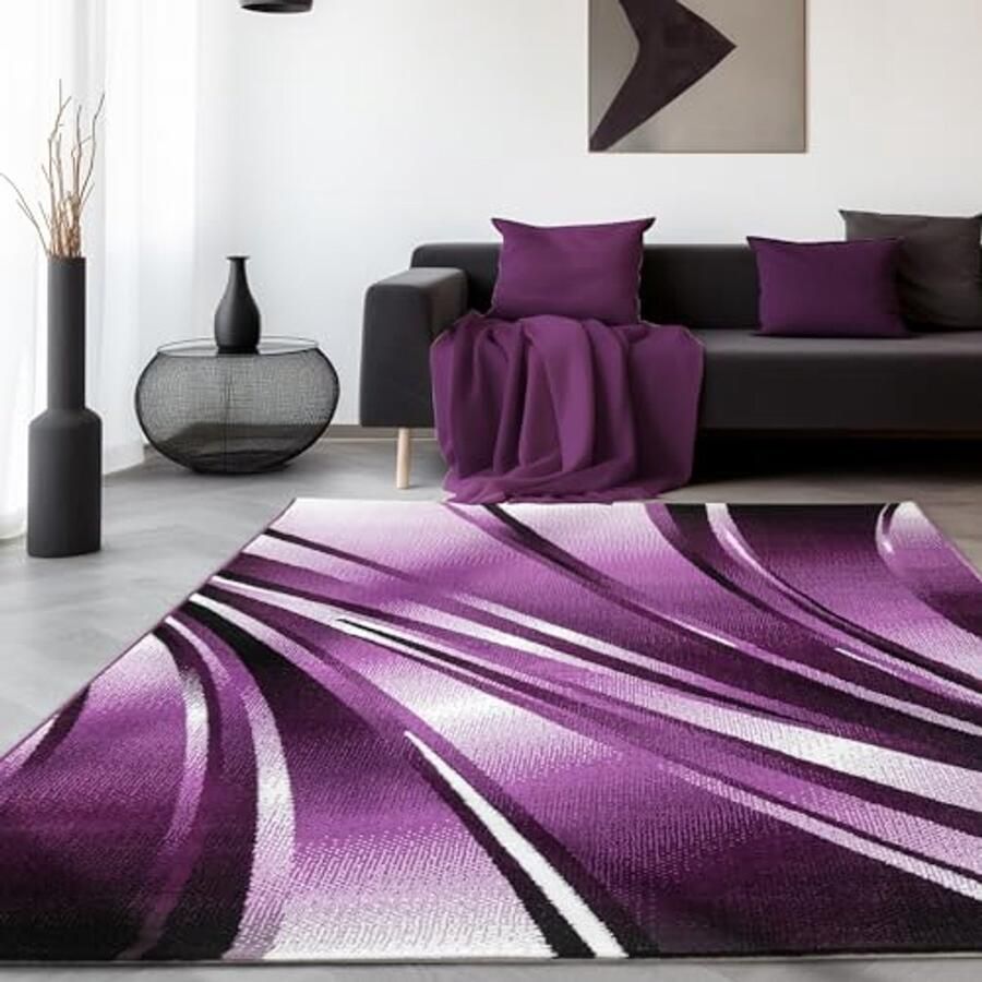 Modern Laagpolig Vloerkleed met Abstracte Golven Paars 120 x 170 cm