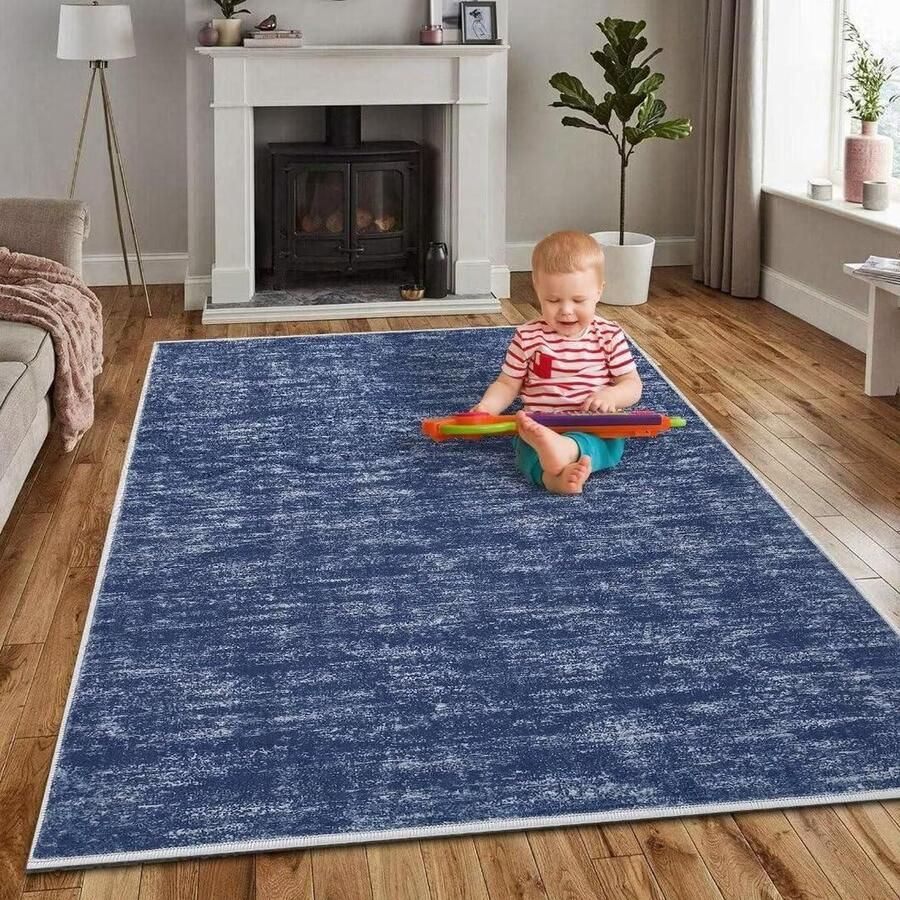 Modern machinewasbaar tapijt voor woonkamer en slaapkamer antislip blauw 160 x 230 cm