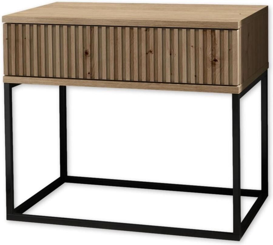 Modern Marle Nachtkastje Artisan Eiken Look Met Lade Zwart Metalen Frame Houtmateriaal 60 x 52 x 38 5 cm nachtkastje zwart 60 cm hoog