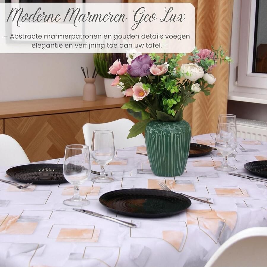 Modern Marmer Geo Luxe-tafelkleed Elegant en Functioneel 1 stuk Grijs en Blush PVC 140 x 140 cm