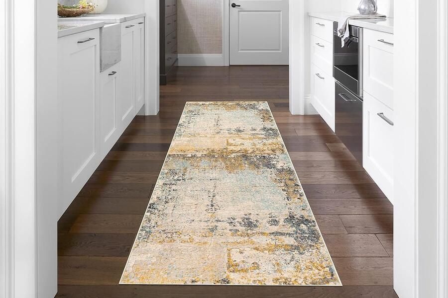 Modern marmeren tapijt beige polypropyleen 80 x 220 cm