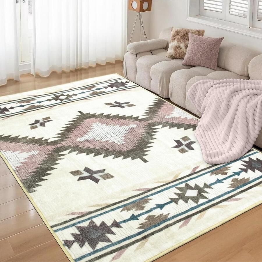 Modern Marokkaans Vloerkleed Machine Wasbaar Antislip 120 x 180 cm Beige Roze