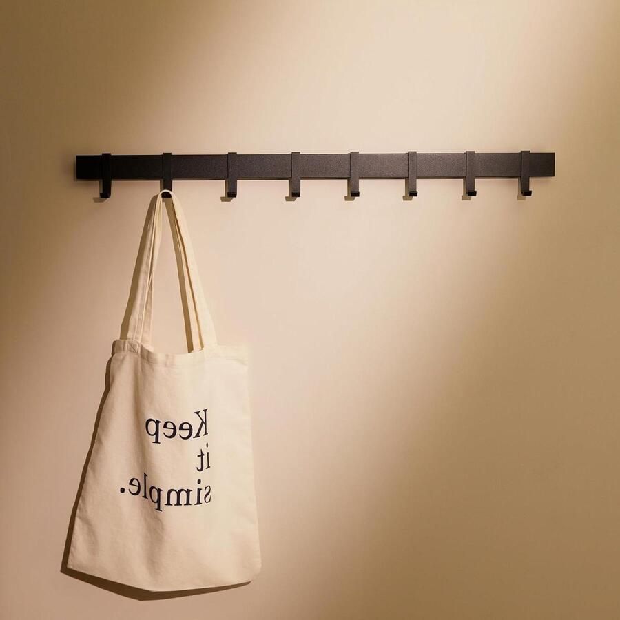 Modern Metal Wall Coat Rack with Movable Hooks Black Matt 80cm