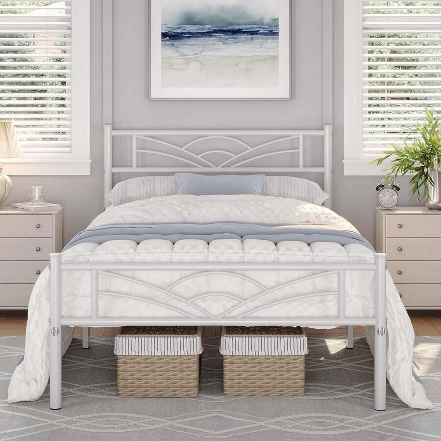 Modern metalen bedframe met lattenbodem 90 x 190 cm wit