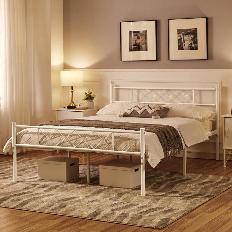 Modern metalen bedframe voor eenpersoons- en tweepersoonsgebruik 140 x 200 cm wit