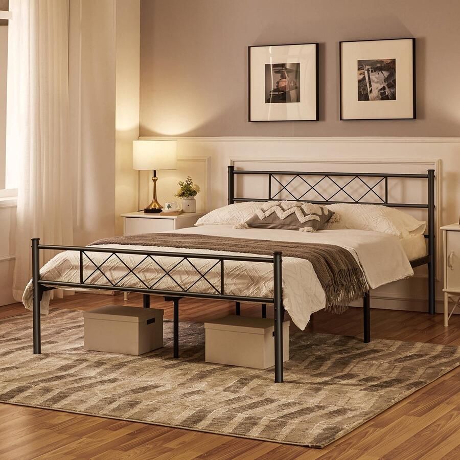 Modern metalen bedframe met lattenbodem tweepersoonsbed eenpersoonsbed bedframe met hoofdeinde logeerbed tienerbed voor slaapkamer logeerkamer 140 x 200 cm zwart