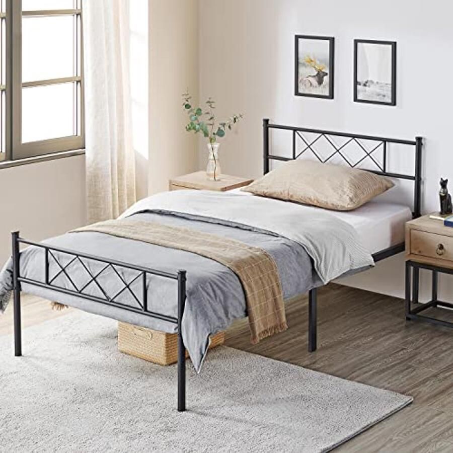 Modern metalen bedframe zonder merk 90x200 cm zwart veelzijdig gebruik in slaapkamer of logeerkamer