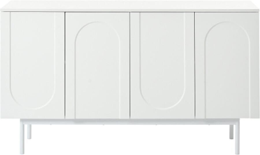 GOTAGEE Modern minimalistisch zuiver wit dressoir met 4 deuren in boogpatroon voor eetkamer en woonkamer (wit)