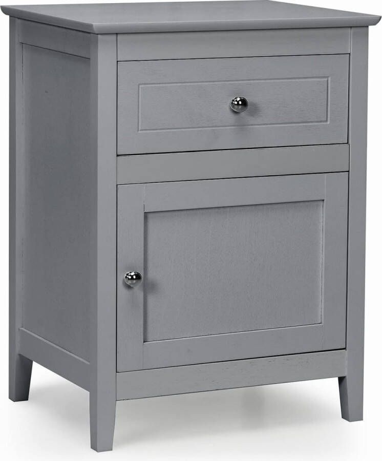 Modern nachtkastje accenttafel met 2 lagen en ruim tafelblad stijlvolle bijzettafel met schuiflade & groot kast bank bijzettafel met massief houten poten voor slaapkamer woonkamer & lounge (Grijs)