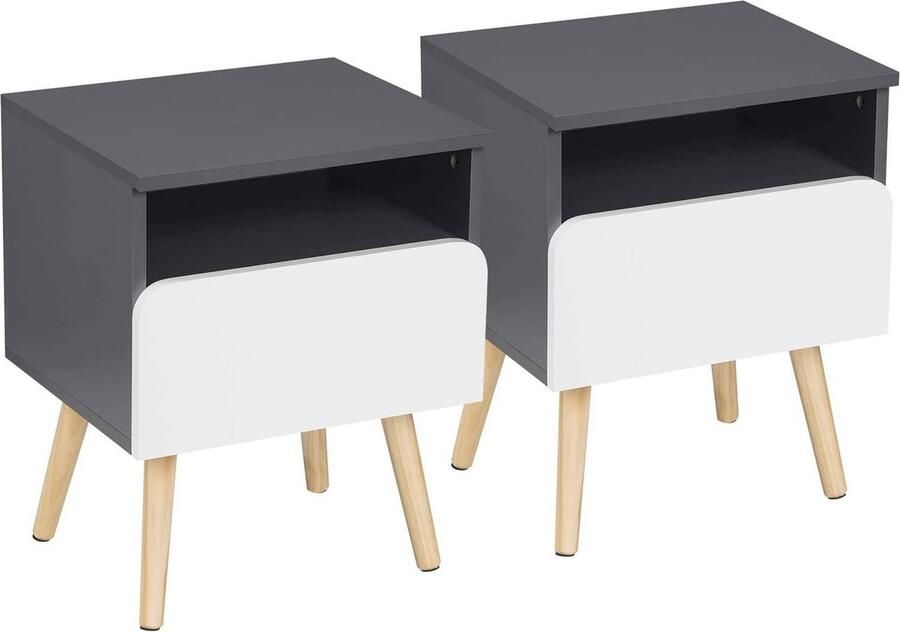 Rootz Living Rootz Modern nachtkastje Compact opbergmeubel Ruimtebesparend duurzaam eenvoudig onderhoud MDF en massief grenen 40 cm x 50 cm x 33 5 cm