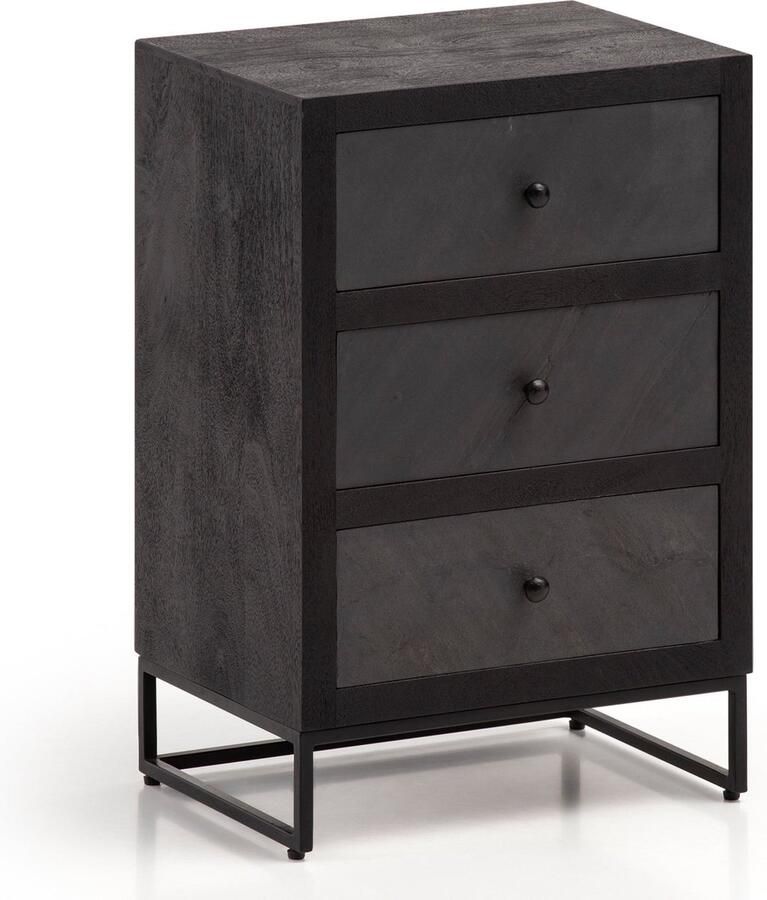 Rootz Living Rootz Modern Nachtkastje Kast met 3 Laden Steenlook Houtnerf Handgemaakt Verwijderbare Laden In Hoogte Verstelbare Knoppen Antislipvoetjes 40cm x 60cm x 30cm