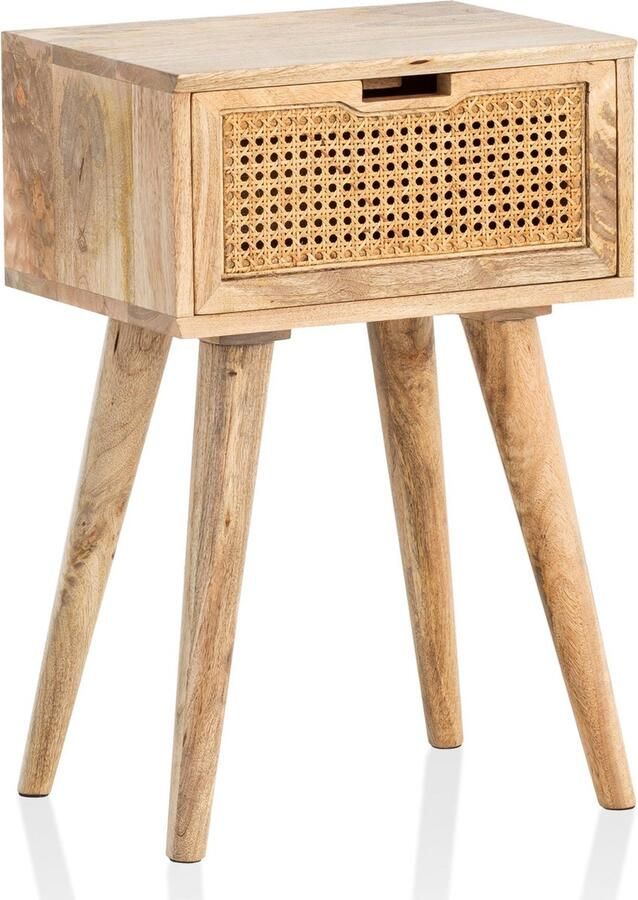 Rootz Living Rootz Modern Nachtkastje Lade Nachtkastje Weense Vlecht Natuurlijke Houtnerf Handgemaakt Uniek Uitneembare Lade Antislip Pads Boxspringbed 40cm x 60cm x 30cm