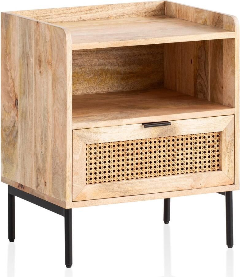 Rootz Living Rootz Modern Nachtkastje Ladekast Weens weefsel Natuurlijke houtnerf Handgemaakt 50 cm x 60 cm x 40 cm