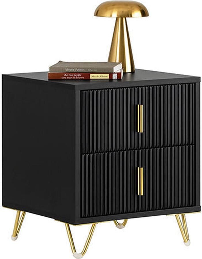 Rootz Living Rootz Modern nachtkastje met 2 lades Salontafel Bijzettafel Krasbestendige vloerbeschermers Elegant zwart en goud ontwerp Eenvoudige montage 40 cm x 47 cm x 40 cm
