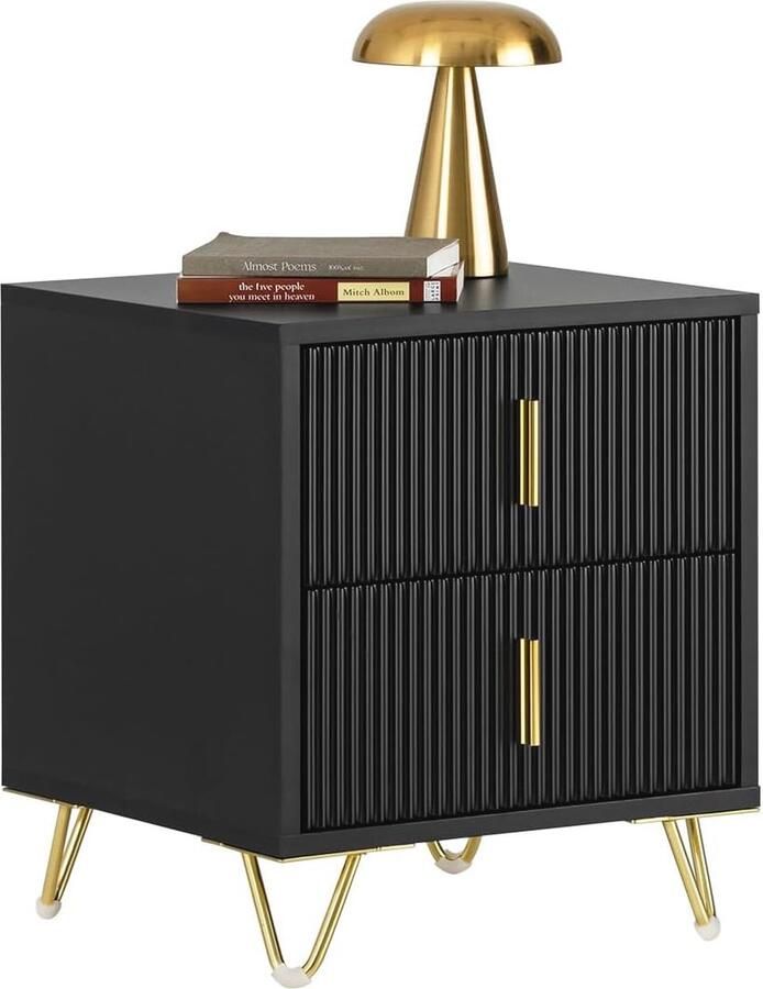 Nachtkastje met 2 Schuiflades Bijzettafel Salontafel Slaapkamertafel Zwart L40xP40xH47cm