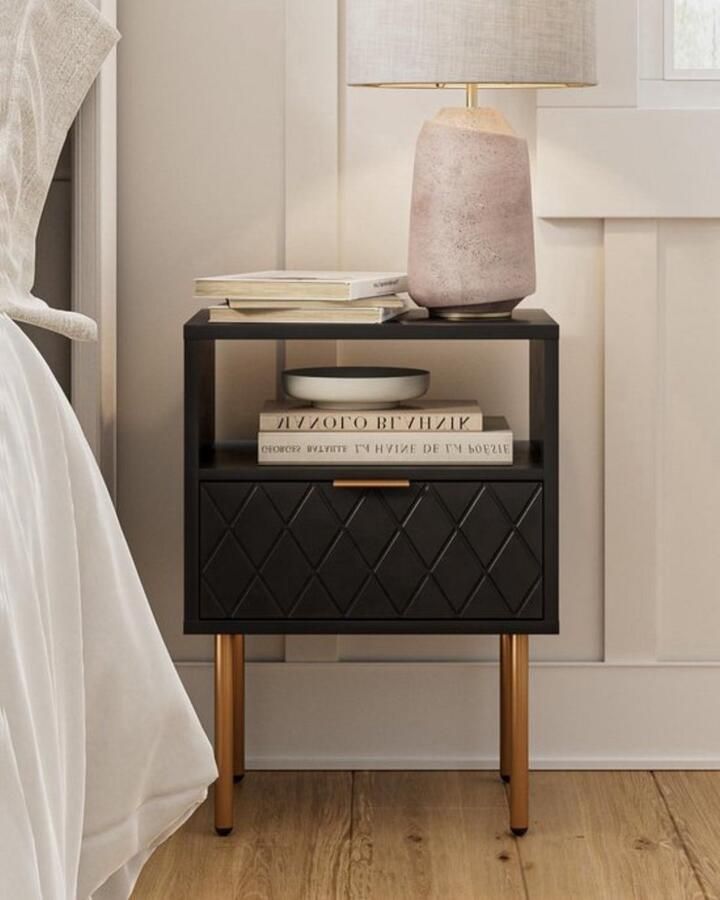 Modern Nachtkastje Met lade en schuiflade Zwart met goud