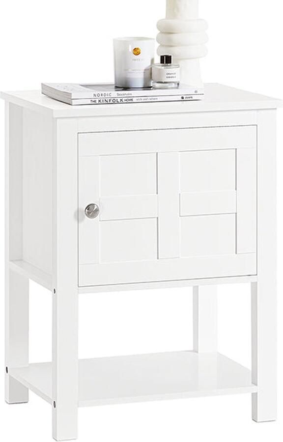 Rootz Living Rootz Modern Nachtkastje Sofatafel Bijzettafel Wit Privacyopslag Compact ontwerp Ideaal voor smalle ruimtes 45 cm x 60 cm x 35 cm