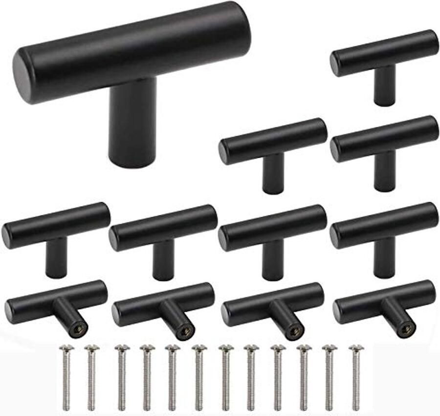 Modern roestvrijstalen meubelknoppen 12 stuks 50 mm zwart